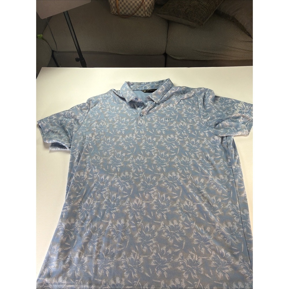 Travis Mathew Blue Floral Golf Polo Shirt Men's 2XL Performance Summer Hard Rock